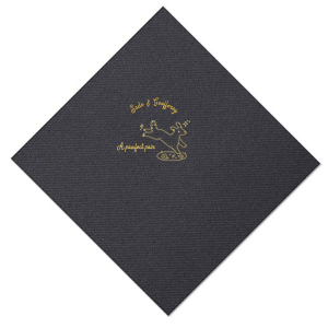 Celebrate your nuptials with the Pawfect Pair Wedding Napkin, featuring a joyous illustration of a dog in mid-leap above a grassy knoll, surrounded by a sprinkle of sparkles. Personalize with the couple's names arched above this heartwarming scene, symbolizing the playful spirit and boundless love of your special day.