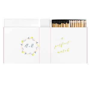 ForYourParty's chic White Classic Custom Photo Matchbox with Matte Stone Blue Ink Digital Print Colors and Matte Chartreuse Ink Digital Print Colors can be customized to complement every last detail of your party.