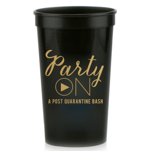 Our custom Black 32 oz Stadium Cup with Gold Ink Cup Ink Colors can be personalized to match your party's exact theme and tempo.