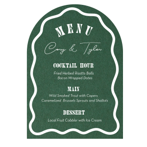 Our brand new custom Wavy Border Classic Arch Menu can be customized to complement every last detail of your party. You will receive tons of compliments! 