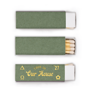 Ignite the spirit of Greek Week with our custom 30-strike matchboxes! Personalize with your sorority or fraternity name and school slogan. Ideal for rush events, sorority giveaways, and toga parties. Not just a matchbox, but a statement piece that adds a stylish and functional touch to your event. Light up the room and your school pride!