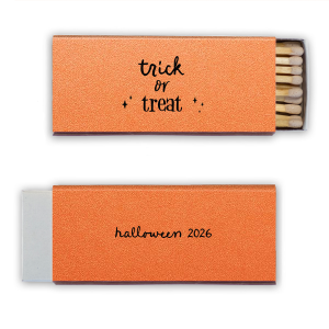 Celebrate Halloween with the Trick Or Trick Match. You can personalize on side for a Halloween party for a memorable party favor. Adorned with minimal stars, this custom match will be a hit. 