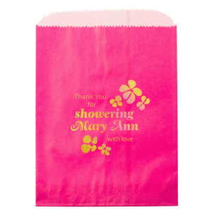 Personalized Pink Party Bag with Satin Copper Penny Foil has a Daisy Frame graphic and is good for use in Trendy, Floral, Wedding themed parties and will impress guests like no other. Make this party unforgettable.