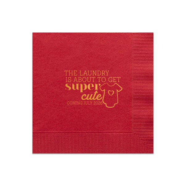Our custom Ombre Rose Petal Cocktail Napkin with Shiny Merlot Foil has a Onesie graphic and is good for use in Baby Shower themed parties and will impress guests like no other. Make this party unforgettable.
