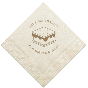 This S'more napkin is perfect for the outdoorsy couple or pair that loves to camp. This custom napkin will be adorable at a wedding or event!