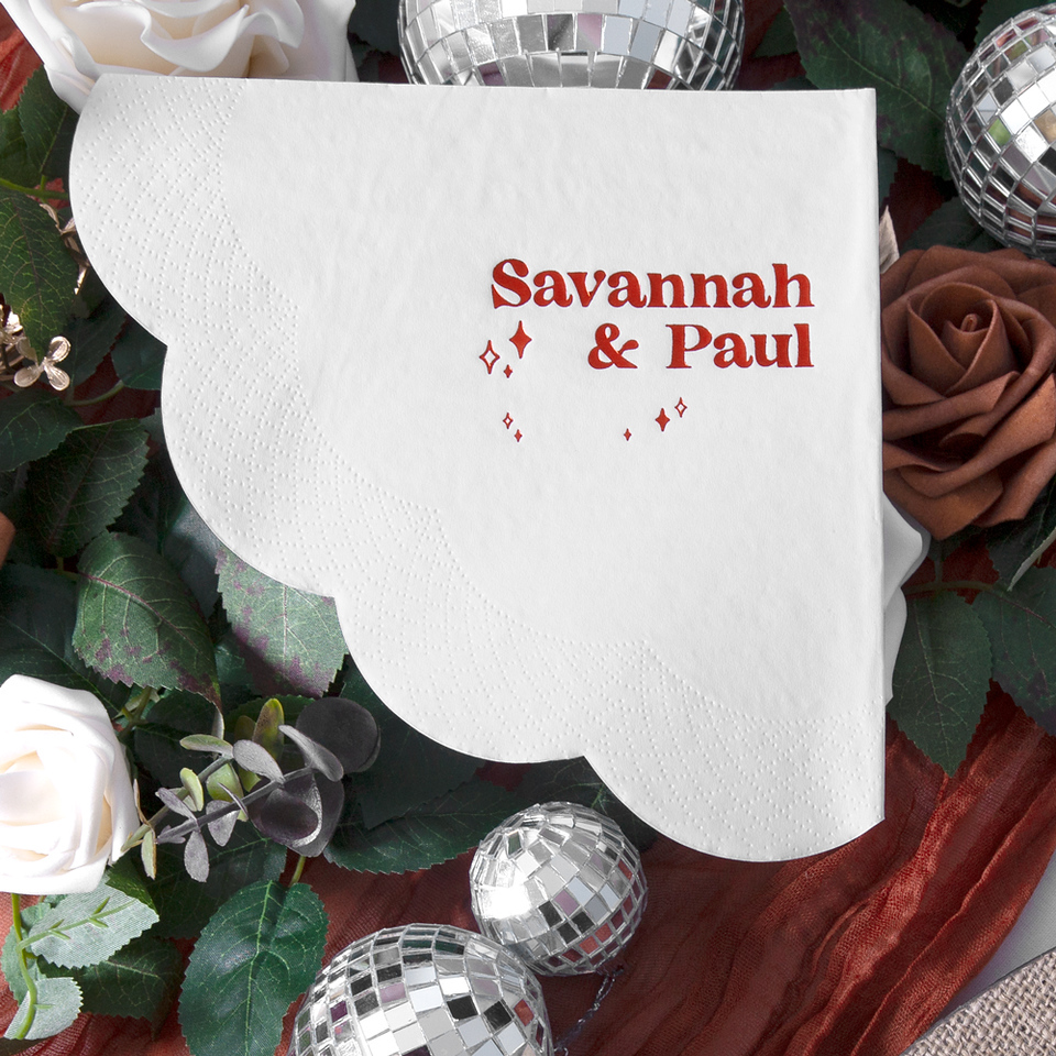 Retro Wedding Stars and Names Napkin