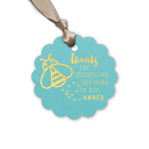 Personalized Poptone Tiffany Blue Diamond Gift Tag with Shiny 18 Kt Gold Foil has a Bumble Bee graphic and is good for use in Animals, Baby Animals, Baby Shower themed parties and will give your party the personalized touch every host desires.