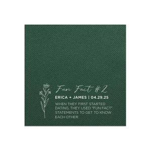 The ever-popular Hunter Green Linen Like Cocktail Napkin with Matte White Foil has a Stem Daisy Flower graphic and is good for use in Floral and Wedding themed parties and can be customized to complement every last detail of your party.