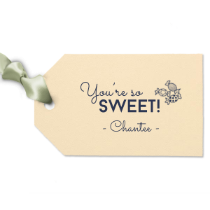 Personalized Poptone Teal/Peacock Rectangle Gift Tag with Matte Mimosa Yellow Foil has a Candy graphic and is good for use in Kid Birthday, Food, Birthday themed parties and can be customized to complement every last detail of your party.