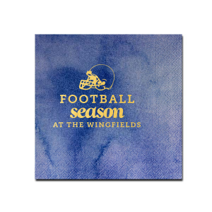 Our custom Hunter Green Linen Like Cocktail Napkin with Shiny Copper Foil has a Helmet graphic and is good for use in Sports themed parties and will make your guests swoon. Personalize your party's theme today.