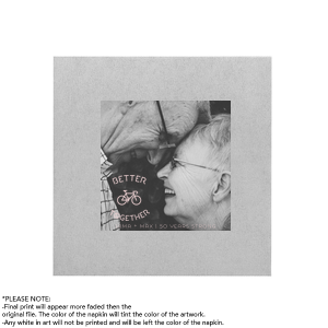 Showcase your perfect pairing with the Better Together Custom Photo Napkin, where a photo of choice meets the 'Better Together' graphic. Accent your event with this snapshot of joy, complete with a tailored message for a touch of personal flair.