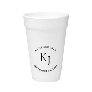 Embrace the essence of matrimonial elegance with the Nuptial Arch Initials Cup, featuring the couple's names and wedding date in a minimal and pristine design, arched gracefully over their shared initials. Cheers to this chic wedding day decor.