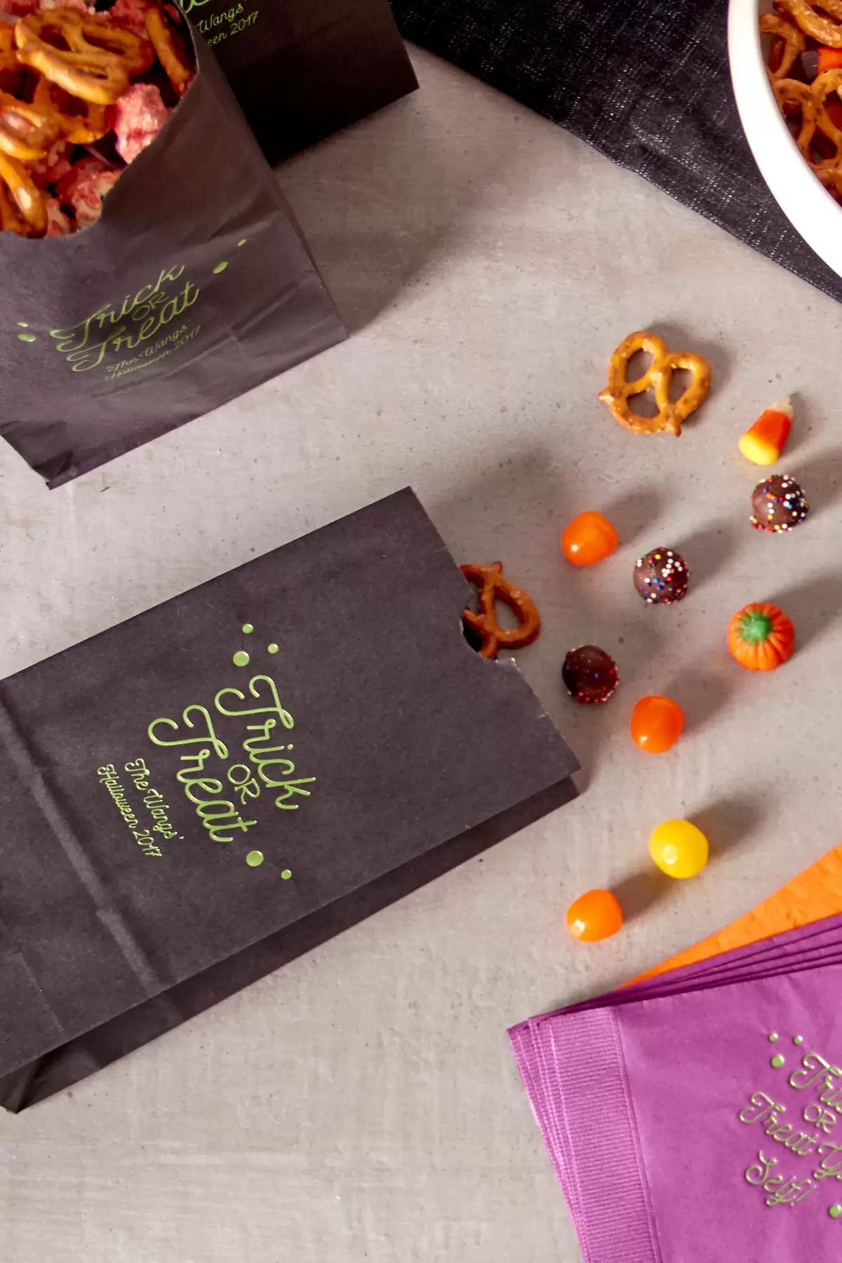 custom party bags or favor bags are a great way to distribute treats this Halloween