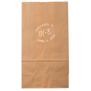 The Bespoke Logo Initials Stamp Wedding Bag design charmingly transforms the couple's initials into a bespoke logo, playfully echoing the sophistication of a stamped seal. Arching the city and date around it adds a personalized flair, turning each piece into a unique hallmark of their special day.