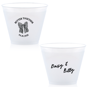 Celebrate the perfect pairing with the Better Together Bow Wedding Cup, featuring the couple's names in a romantic script and the wedding date, complemented by "Better Together" alongside a charming bow illustration. A sweet toast to unity and love on your big day.
