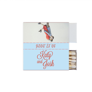Capture love’s spark with the Love Snapshot Photo Matchbox. It features the couple’s names in a fun, flirty script on the front. The back displays a playful photo of the couple, radiating their shared joy. The celebration date adorns the side, making this matchbox a memorable keepsake of their special day. This design invites couples to choose a beloved photo to personalize their own matchbox, adding a unique and intimate touch to their wedding celebration.
