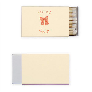 The Striped Bow Arch Names Matchbook brings a unique blend of minimalism and modern flair to your wedding, with the couple's names elegantly arched in a clean serif font around a hand-drawn, striped bow graphic. This custom party accessory offers a contemporary twist on a classic favor.