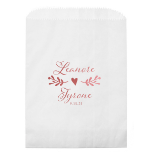 Cherish the union of love with the Heartfelt Wedding Fancy Script Names Bag. It beautifully showcases the couple’s names in sweet, fancy script, united by a whimsical bough culminating in a central heart. Below, the event date adds a final touch, symbolizing the joining of two lives into one heartfelt journey.