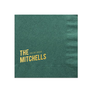 This minimal napkin is perfect for a wedding or entertaining at home. Include your family event and date. 