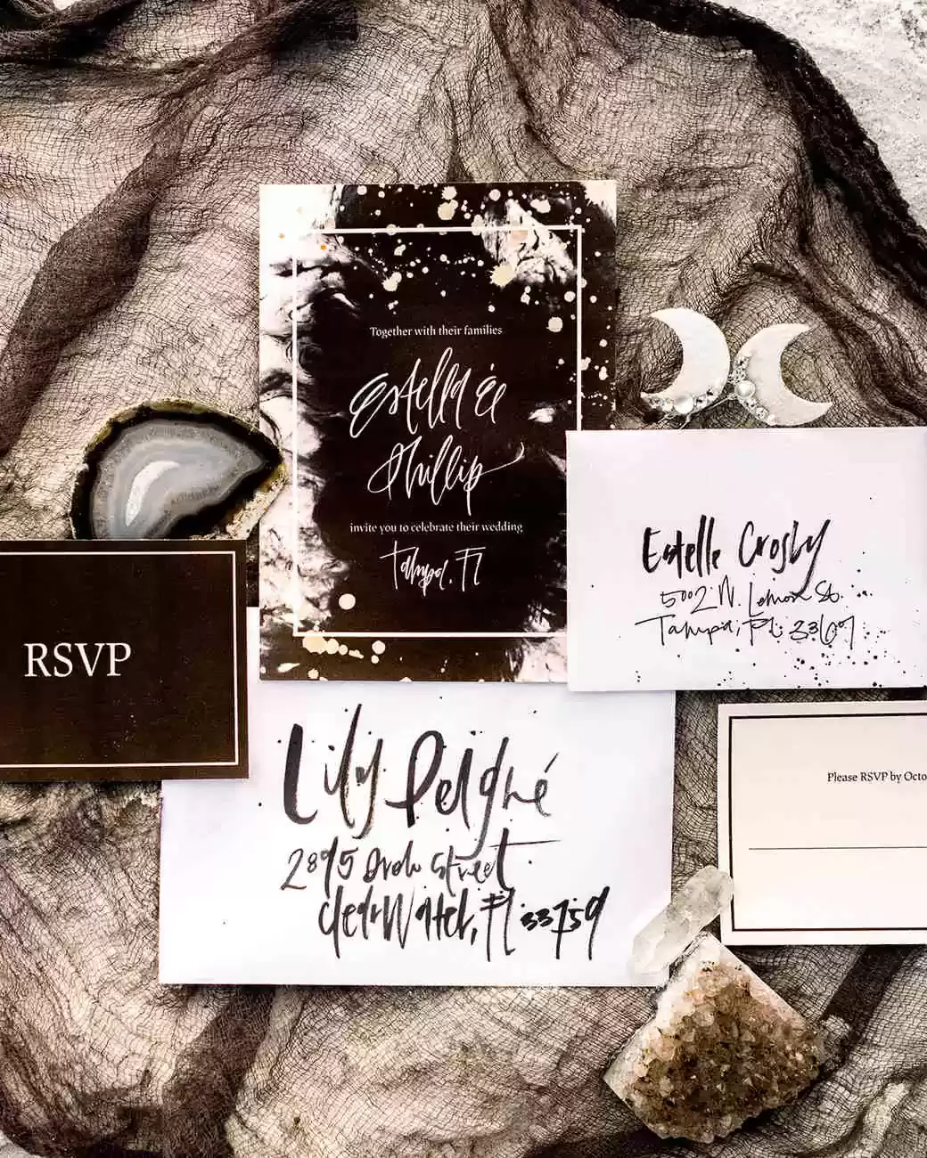 celestial themed custom wedding invitations