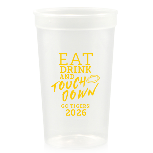 Elevate game day spirits with the Eat Drink and Touchdown Cup. Perfect for football enthusiasts, its bold declaration captures the thrill of the game. Personalize with your favorite team and season year below—let everyone know who you cheer for while savoring every sip, touchdown after touchdown!