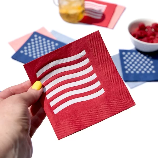 Close up of red napkins with white stripes