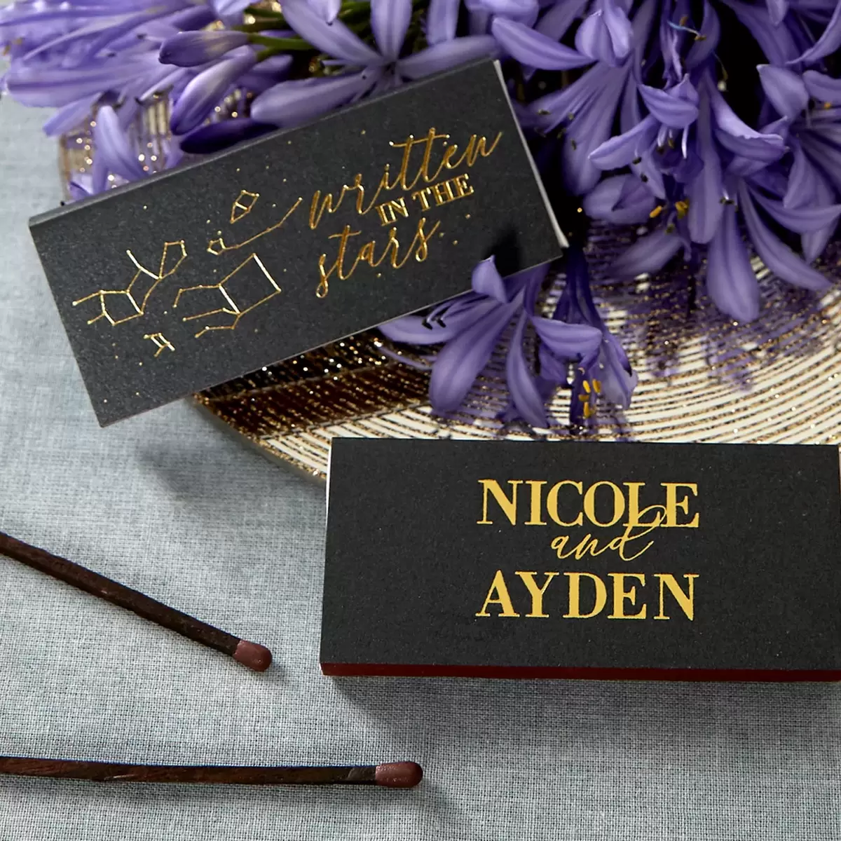 choose "written in the stars" matchboxes for your personalized wedding matches from For Your Party