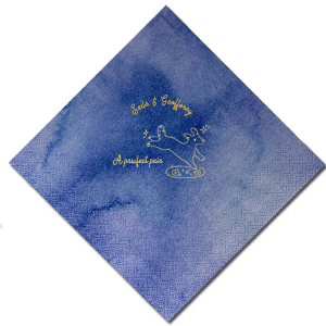 Celebrate your nuptials with the Pawfect Pair Wedding Napkin, featuring a joyous illustration of a dog in mid-leap above a grassy knoll, surrounded by a sprinkle of sparkles. Personalize with the couple's names arched above this heartwarming scene, symbolizing the playful spirit and boundless love of your special day.