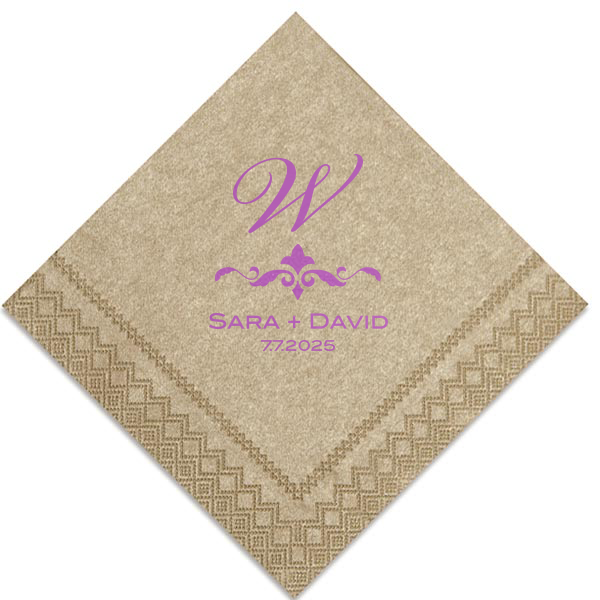 Unfold a touch of nobility with the Elegant Initial Wedding Napkin, where a stately initial crowns the timeless fleur de lis. Accompanied by the couple's full names and date, this napkin artfully celebrates a sophisticated union.