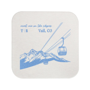 Enjoy the sight of the slopes anywhere with the Meet Me At The Slopes Coaster. The scenic design evokes the natural beauty of wilderness, perfect for sporty or outdoor themed events. Paired alongside customizable text, the design is easy to personalize for your next big party event.
