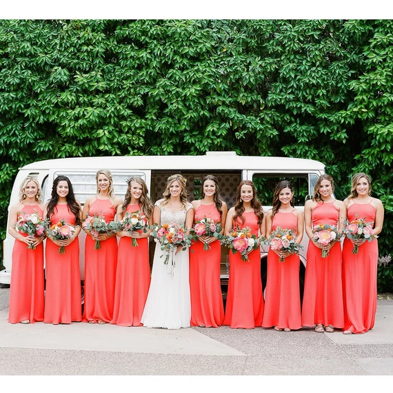 Living Coral Bridal Party Photo