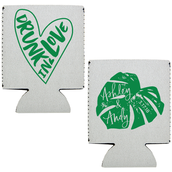 custom designed drunk in love koozies