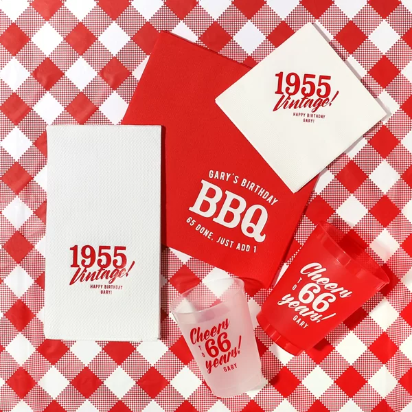 Cheers to years cup and bbq napkins