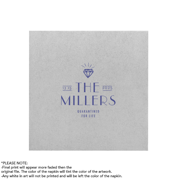 ForYourParty's elegant Dark Navy Cocktail Napkin with Shiny Sterling Silver Foil has a Diamond graphic and is good for use in Wedding, Bridal Shower themed parties and will make your guests swoon. Personalize your party's theme today.