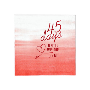 Celebrate the countdown to "I do" with the Days Until We Do Initial Napkin. This design features a bold countdown number, a whimsical arrow-heart, and "UNTIL WE DO!" in vibrant lettering. Completed by the couple's initials joined by a plus sign, it's perfect for pre-wedding festivities and showers.