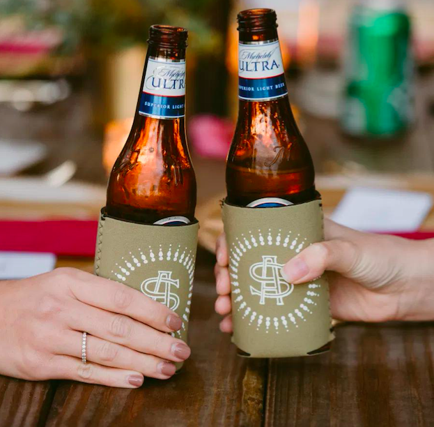 add custom flat can coolers to your wedding bar offerings