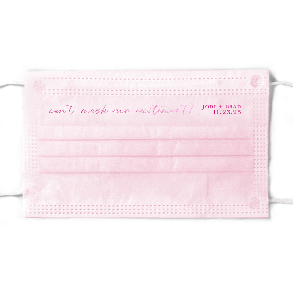 ForYourParty's personalized Pink Disposable Face Mask with Shiny Black Foil will look fabulous with your unique touch. Your guests will agree!