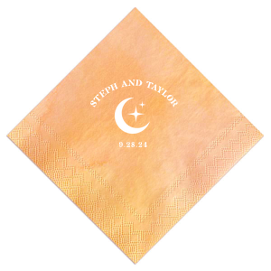 Unite under the stars with the Celestial Love Date Napkin, where the couple's names form an arch over a serene star and moon graphic, complemented by the wedding date in a clean, minimal style. A heavenly detail for your special day.