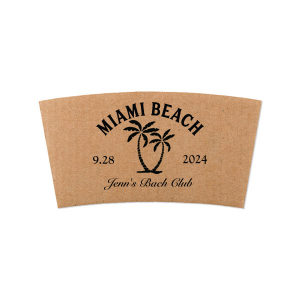 Transport yourself and your party to sun soaked good times with the Bachelorette Beach Party Palm Breeze Coffee Sleeve. The sleek design feature two palm tree to evoke a tropical escape feeling. With the customized text you can ensure your guests feel the vacation vibes no matter where you throw your next big event.