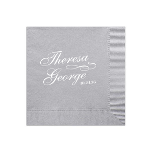The ever-popular Dove Gray Cocktail Napkin with Matte White Foil has a Flourish 2 graphic and will look fabulous with your unique touch. Your guests will agree!
