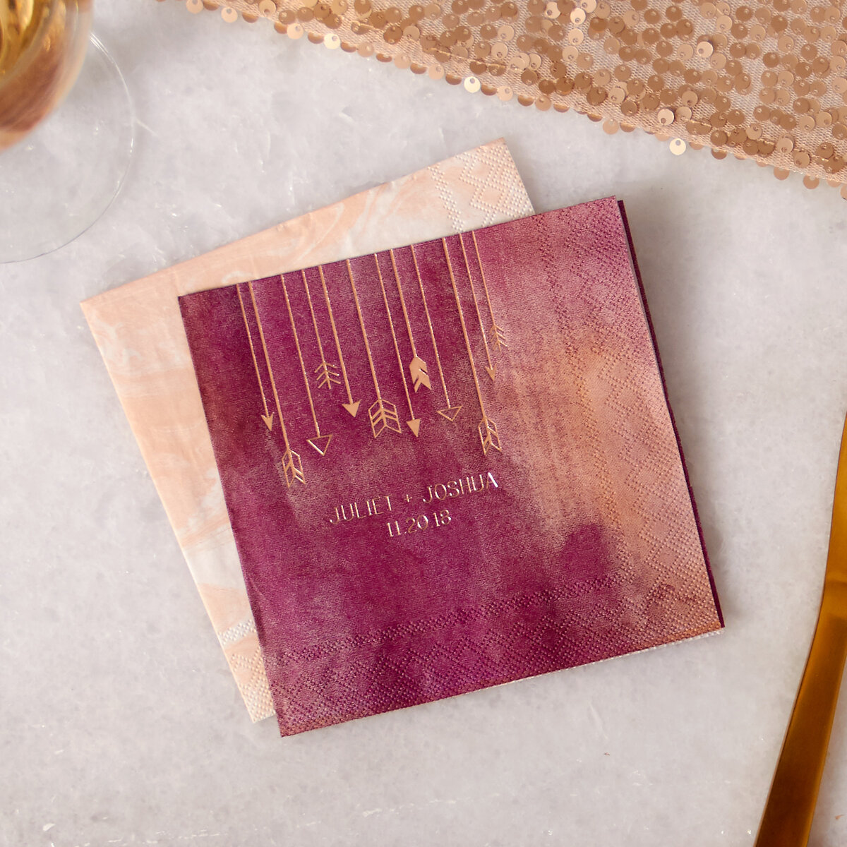watercolor cocktail napkin with arrows graphic