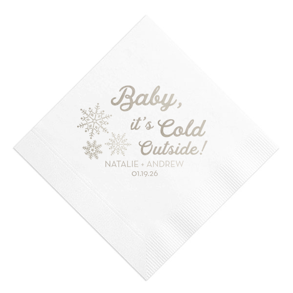 ForYourParty's elegant White Cocktail Napkin with Shiny Sterling Silver Foil has a Snowflake Cluster graphic and is good for use in Delphine, Snowy, Winter, Holiday themed parties and couldn't be more perfect. It's time to show off your impeccable taste.
