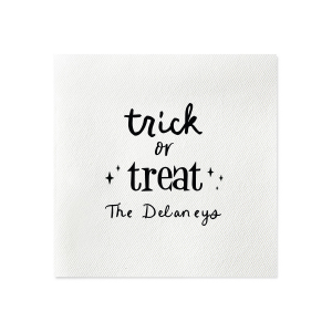 The Starry Trick Or Trick Napkin is the perfect custom Halloween party accessory for your event. Personalize this star adorned personalized napkin with your family's last name in a modern script font. This minimal Halloween napkin will add the perfect detail to your Halloween party. 