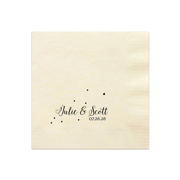 Our custom Ivory Guest Towel with Matte Black Foil can be personalized to match your party's exact theme and tempo.