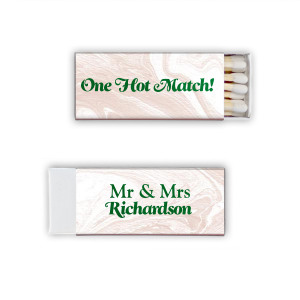 Ignite the festivities with the One Hot Wedding Matchbox. Featuring the cheeky statement "One Hot Match" on one side and the newlyweds' "Mr. & Mrs." title with their shared surname on the other, it's a striking keepsake for a love that truly sizzles!