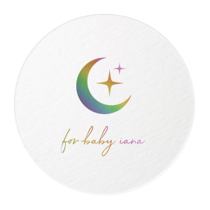 If you are throwing a baby shower, this custom coaster is for you! Featuring a beautiful moon and stars motif, you can personalize this coaster with the name of the baby to be. 