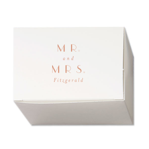 The ever-popular Stardream Crystal White Rectangle Box with Shiny Rose Gold Foil will make your guests swoon. Personalize your party's theme today.