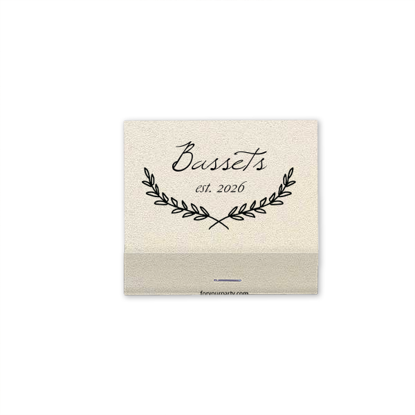 Our personalized Shimmer Ivory 30 Strike Matchbook with Matte Black Foil has a Branch Frame 2 graphic and is good for use in Floral, Frames, Wedding themed parties and will look fabulous with your unique touch. Your guests will agree!