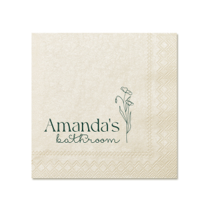 Personalize your powder room with the Blooming Bathroom Script Napkin, adorned with your name beside a beautiful floral graphic. This whimsical script adds a flourish of elegance to your guest bathroom experience.