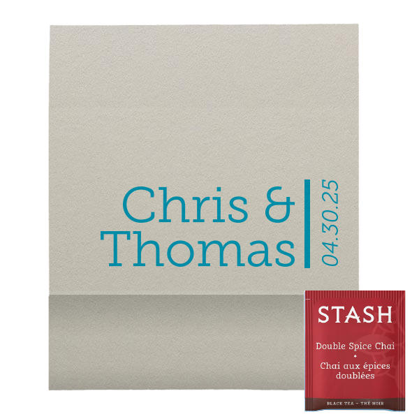 Personalized Natural Gray Party Pocket with Satin Teal / Peacock Foil will look fabulous with your unique touch. Your guests will agree!